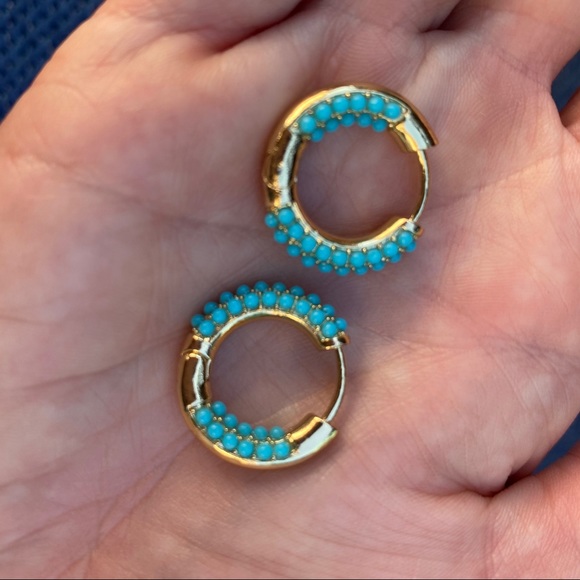 Zara Turquoise Pavé Huggy Hoop Earrings - Picture 5 of 6